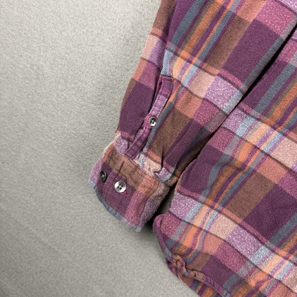 Woolrich Plaid Shirt Women's Size‎ Medium Burgundy Plaid Flannel Long Sleeve - Picture 3 of 14